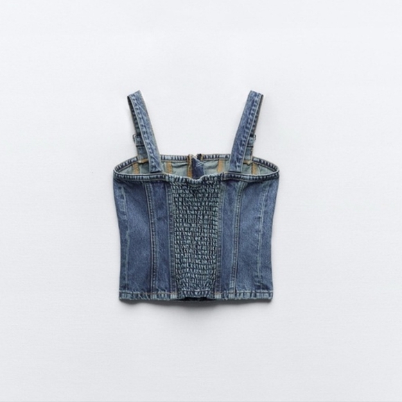 Zara Denim Zip-Up Corset Top - Picture 2 of 4